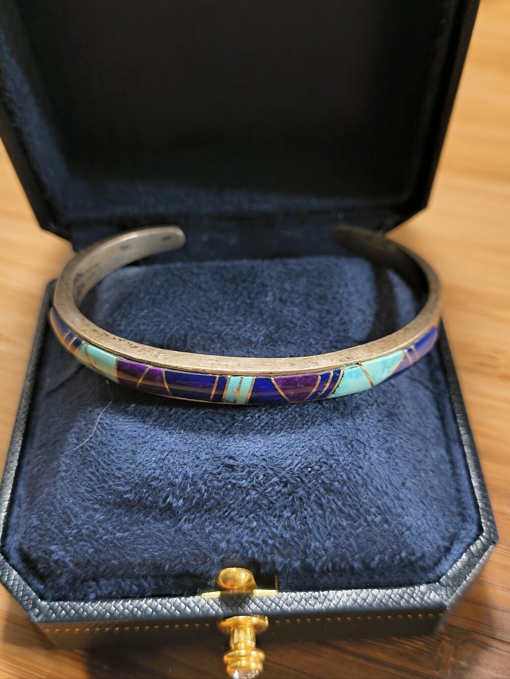 Cecelia Yazzie Navajo Vintage Inlay Cuff Bracelet Turquoise Lapis